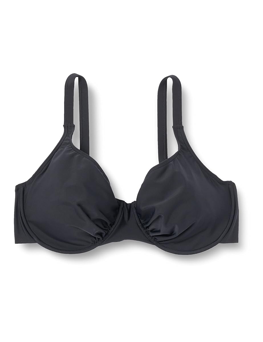 Haut de bikini balconnet 209D noir à bonnets profonds posé sur du lin ivoire