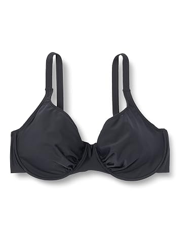 Haut de bikini balconnet 209D noir à bonnets profonds posé sur du lin ivoire